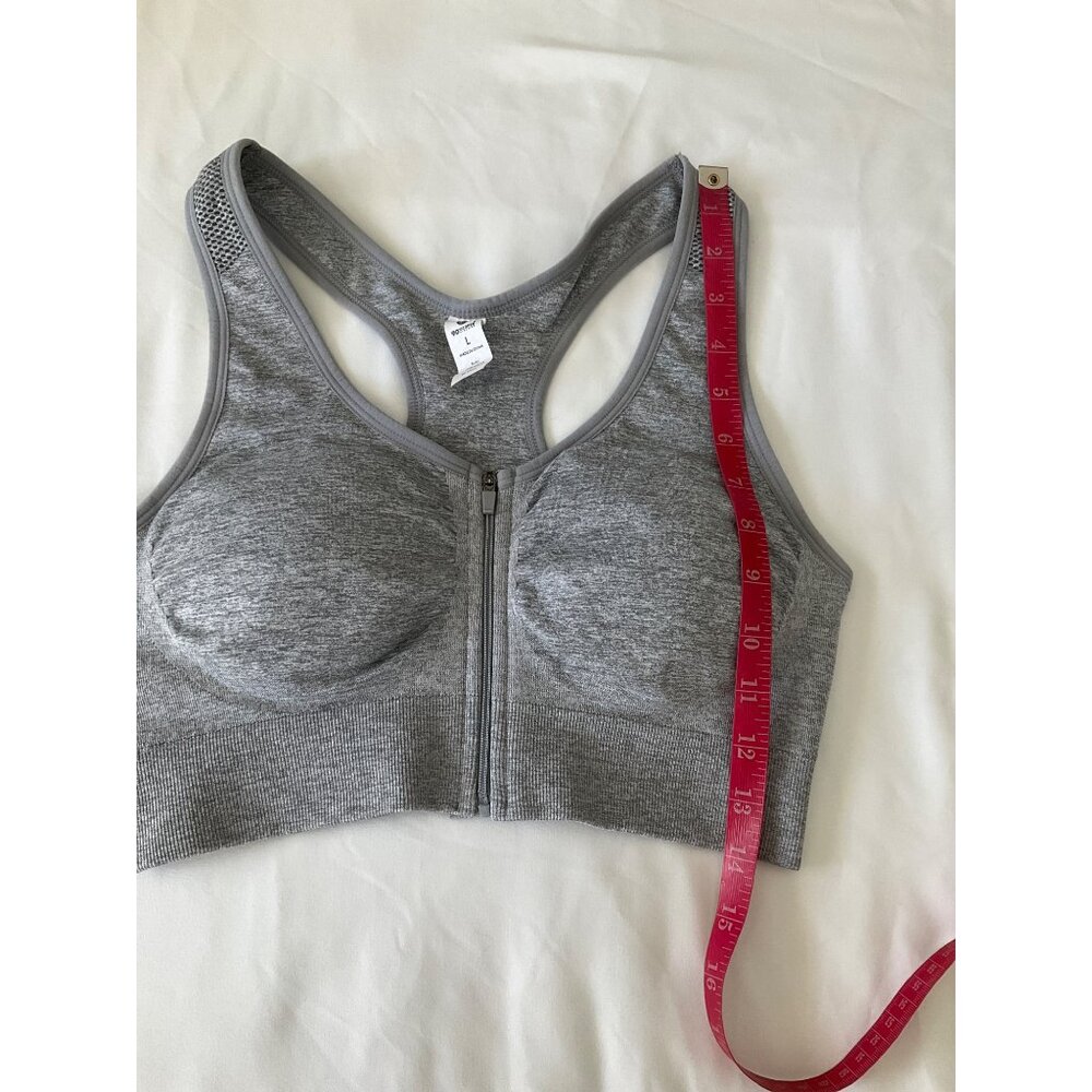 90 degree Zip front Sports Bra, Heathered Grey, Size Large, New - Picture 6 of 7